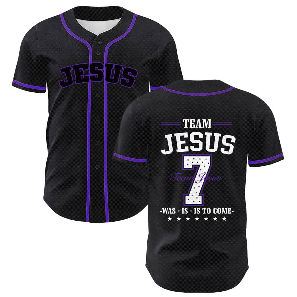Christianartworkshop Team Jesus Number 7 Was Is Is To Come Unisex Baseball Jersey - Purple - 5XL - image 21