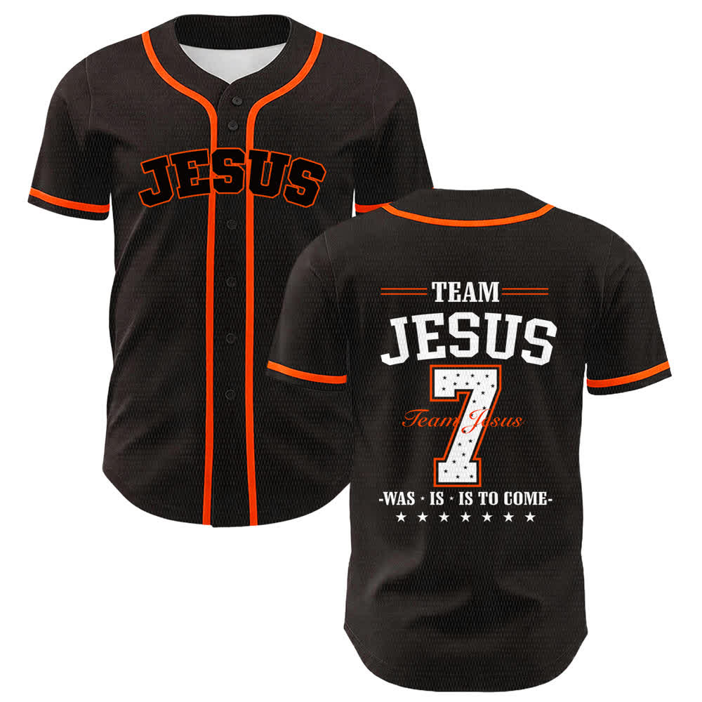 Christianartworkshop Team Jesus Number 7 Was Is Is To Come Unisex Baseball Jersey - Orange - 5XL - image 15