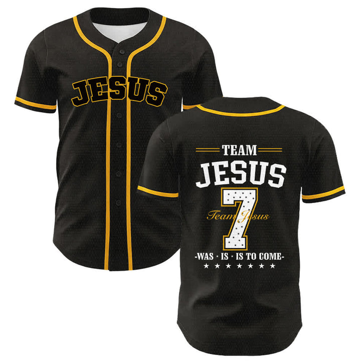 Christianartworkshop Team Jesus Number 7 Was Is Is To Come Unisex Baseball Jersey - Yellow - 5XL - image 3