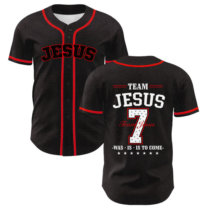 Christianartworkshop Team Jesus Number 7 Was Is Is To Come Unisex Baseball Jersey - Red - 5XL - image 12
