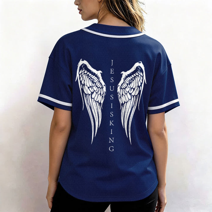 Christianartworkshop Jesus Is King Angel Wings Cross Faith Statement Custom Baseball Jersey - image 10