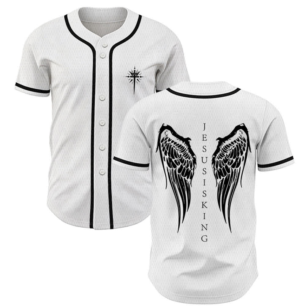 Christianartworkshop Jesus Is King Angel Wings Cross Faith Statement Custom Baseball Jersey - White - 5XL - image 21