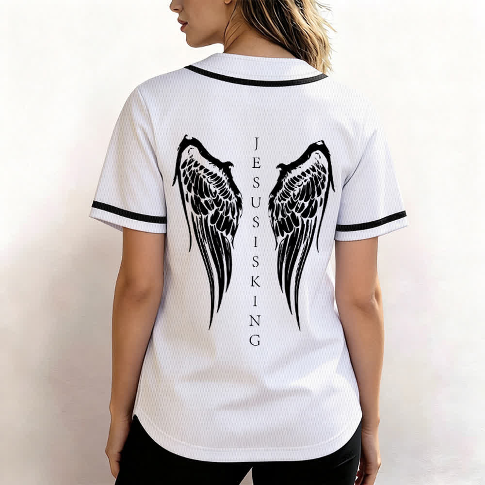 Christianartworkshop Jesus Is King Angel Wings Cross Faith Statement Custom Baseball Jersey - image 24