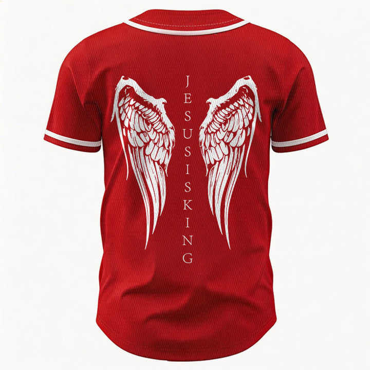 Christianartworkshop Jesus Is King Angel Wings Cross Faith Statement Custom Baseball Jersey - image 29