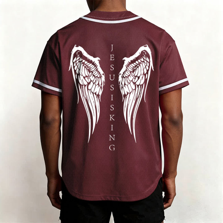Christianartworkshop Jesus Is King Angel Wings Cross Faith Statement Custom Baseball Jersey - image 40