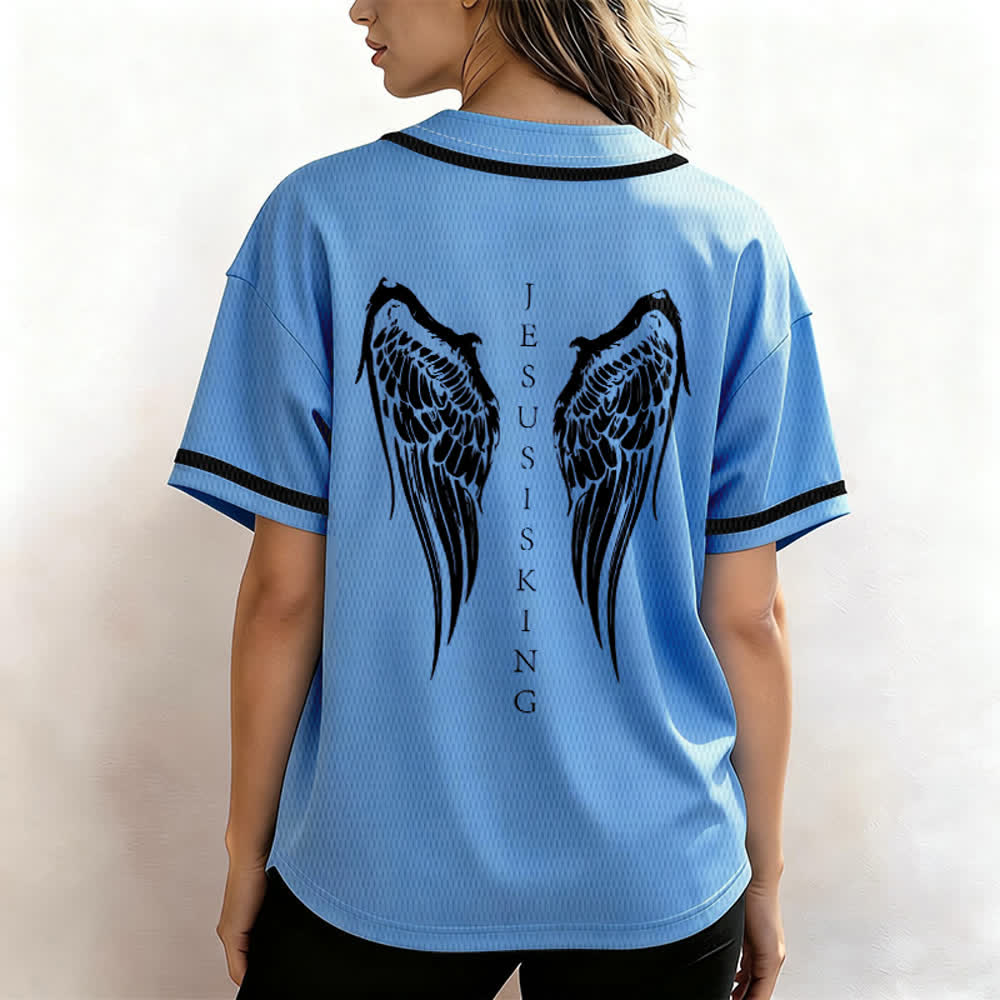 Christianartworkshop Jesus Is King Angel Wings Cross Faith Statement Custom Baseball Jersey - image 45