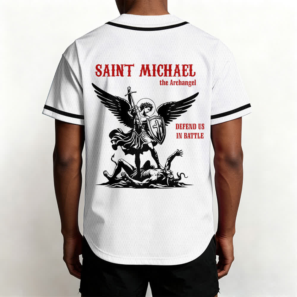 Christianartworkshop St.Michael Archangel Defend Us Unisex Baseball Jersey - image 3