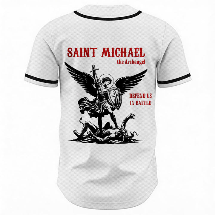 Christianartworkshop St.Michael Archangel Defend Us Unisex Baseball Jersey - image 1