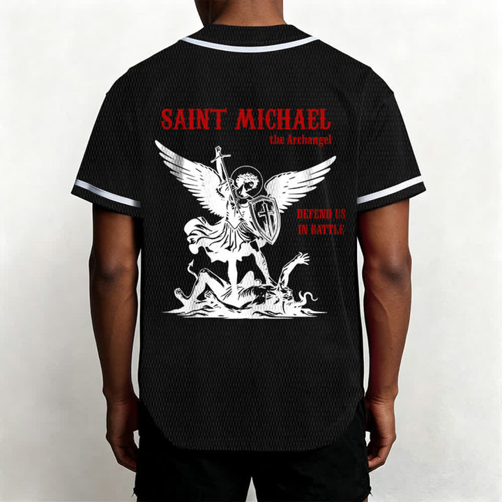 Christianartworkshop St.Michael Archangel Defend Us Unisex Baseball Jersey - image 12