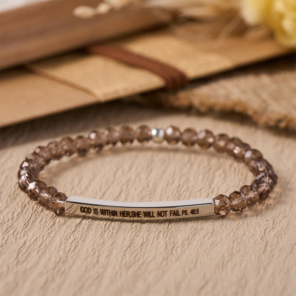 Christianartworkshop Engraved Curved Bar Stretch Beaded Bracelet With Psalm Verse God Is Within Her She Will Not Fail - E - image 8