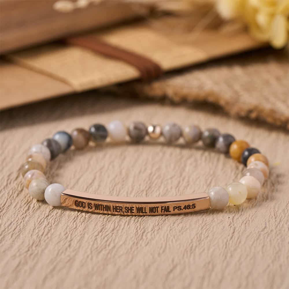 Christianartworkshop Engraved Curved Bar Stretch Beaded Bracelet With Psalm Verse God Is Within Her She Will Not Fail - C - image 4