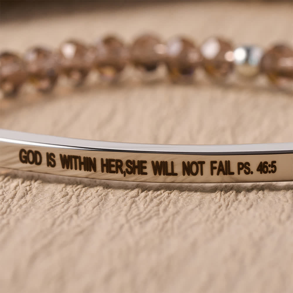 Christianartworkshop Engraved Curved Bar Stretch Beaded Bracelet With Psalm Verse God Is Within Her She Will Not Fail - image 9