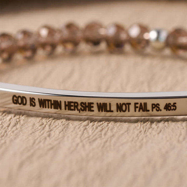 Christianartworkshop Engraved Curved Bar Stretch Beaded Bracelet With Psalm Verse God Is Within Her She Will Not Fail - image 9