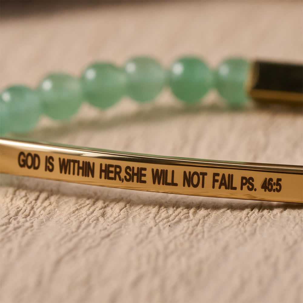 Christianartworkshop Engraved Curved Bar Stretch Beaded Bracelet With Psalm Verse God Is Within Her She Will Not Fail - image 15
