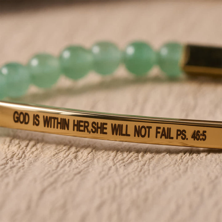 Christianartworkshop Engraved Curved Bar Stretch Beaded Bracelet With Psalm Verse God Is Within Her She Will Not Fail - image 15