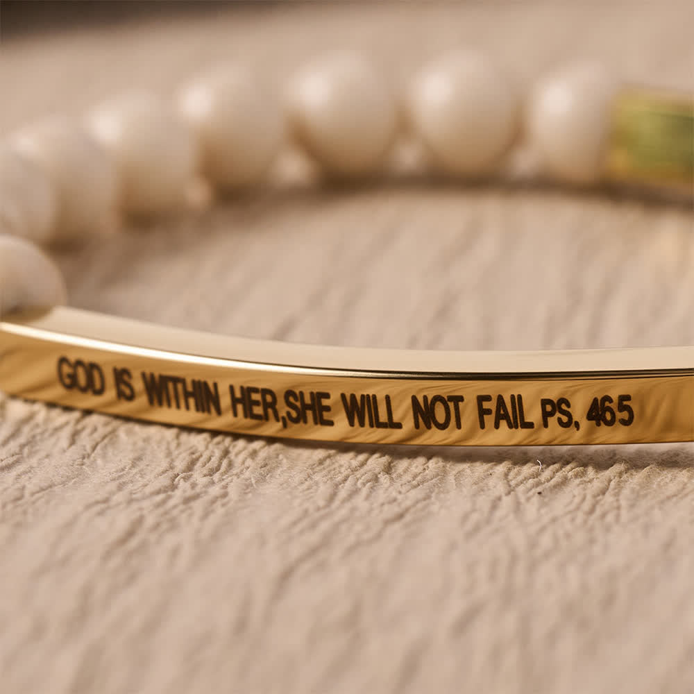 Christianartworkshop Engraved Curved Bar Stretch Beaded Bracelet With Psalm Verse God Is Within Her She Will Not Fail - image 1