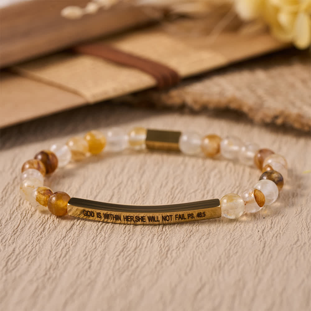 Christianartworkshop Engraved Curved Bar Stretch Beaded Bracelet With Psalm Verse God Is Within Her She Will Not Fail - image 10