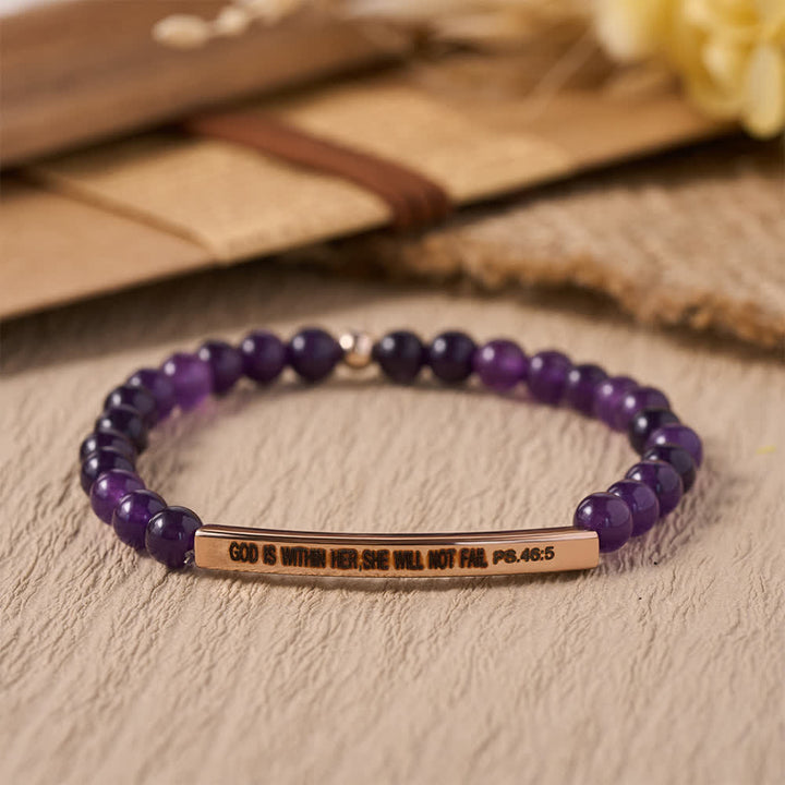 Christianartworkshop Engraved Curved Bar Stretch Beaded Bracelet With Psalm Verse God Is Within Her She Will Not Fail - B - image 2
