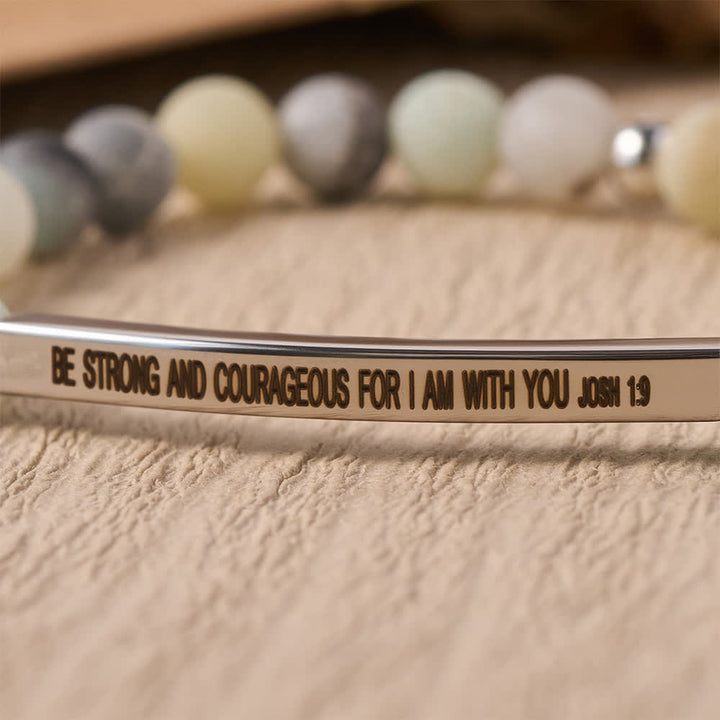Christianartworkshop Engraved Curved Bar Stretch Beaded Bracelet With Joshua 1:9 Scripture Verse: Emblem of Brave Heavenly Fortitude - image 5