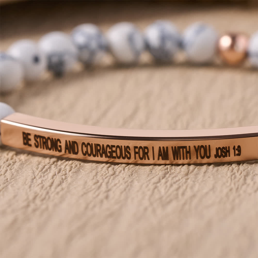 Christianartworkshop Engraved Curved Bar Stretch Beaded Bracelet With Joshua 1:9 Scripture Verse: Emblem of Brave Heavenly Fortitude - image 3