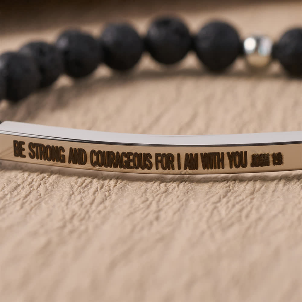 Christianartworkshop Engraved Curved Bar Stretch Beaded Bracelet With Joshua 1:9 Scripture Verse: Emblem of Brave Heavenly Fortitude - image 1
