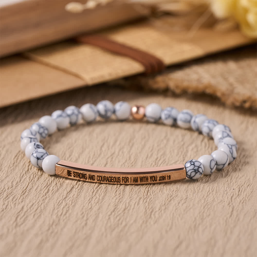 Christianartworkshop Engraved Curved Bar Stretch Beaded Bracelet With Joshua 1:9 Scripture Verse: Emblem of Brave Heavenly Fortitude - B - image 2