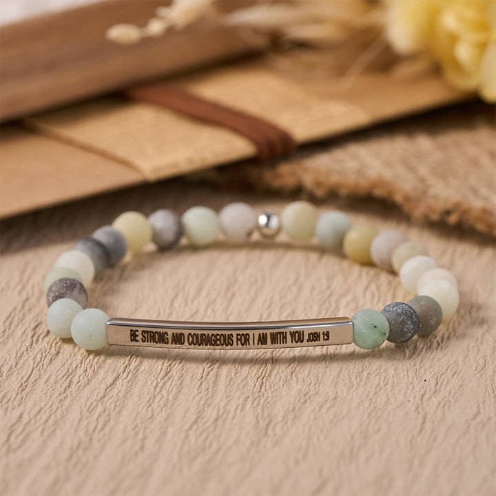 Christianartworkshop Engraved Curved Bar Stretch Beaded Bracelet With Joshua 1:9 Scripture Verse: Emblem of Brave Heavenly Fortitude - C - image 4