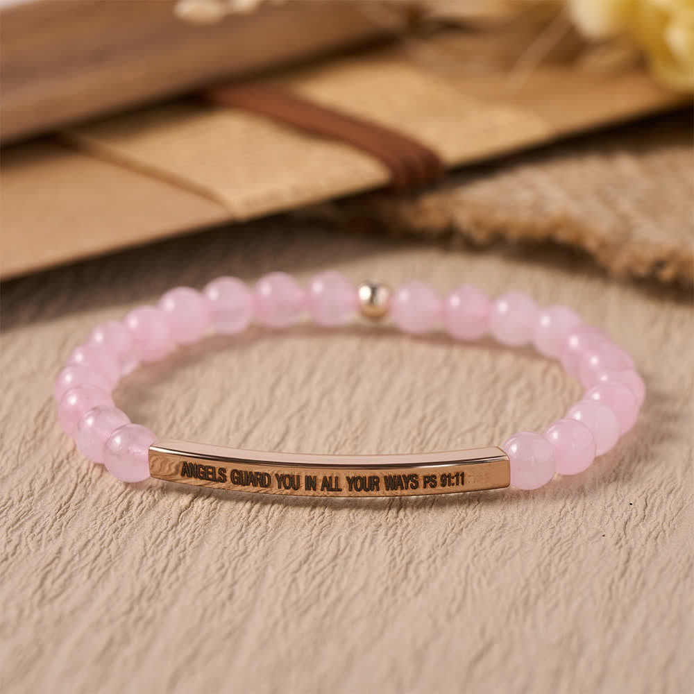 Christianartworkshop Engraved Curved Bar Stretch Beaded Bracelet With Psalm 91:11 Verse Angels Guard You In All Your Ways - ngels Guard You In All Your Ways - image 0