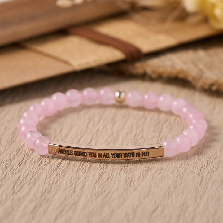 Christianartworkshop Engraved Curved Bar Stretch Beaded Bracelet With Psalm 91:11 Verse Angels Guard You In All Your Ways - ngels Guard You In All Your Ways - image 0
