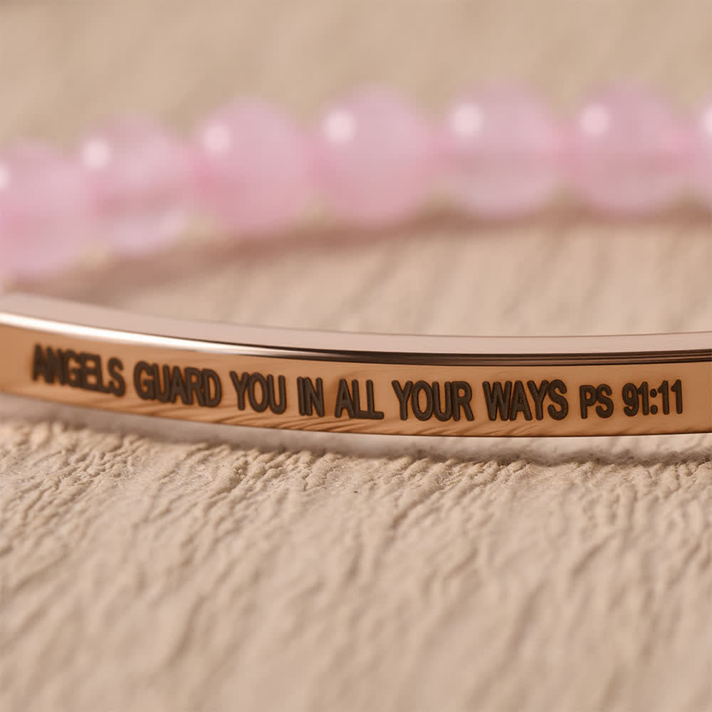 Christianartworkshop Engraved Curved Bar Stretch Beaded Bracelet With Psalm 91:11 Verse Angels Guard You In All Your Ways - image 1