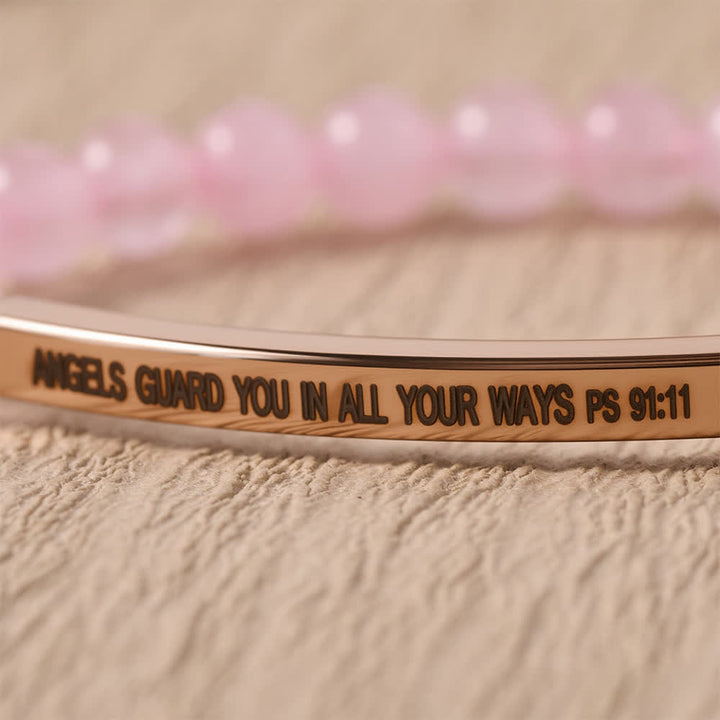 Christianartworkshop Engraved Curved Bar Stretch Beaded Bracelet With Psalm 91:11 Verse Angels Guard You In All Your Ways - image 1