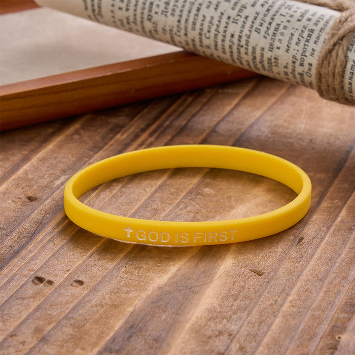 Christianartworkshop Cross Silicone Wristband With Inspirational Script: Emblem of Humble Sacred Surrender - Yellow - image 12