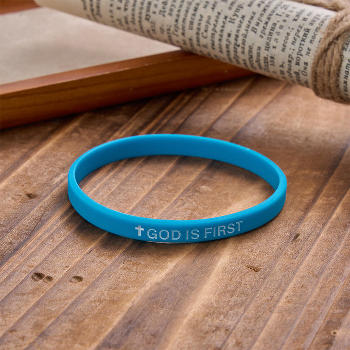 Christianartworkshop Cross Silicone Wristband With Inspirational Script: Emblem of Humble Sacred Surrender - Blue - image 20