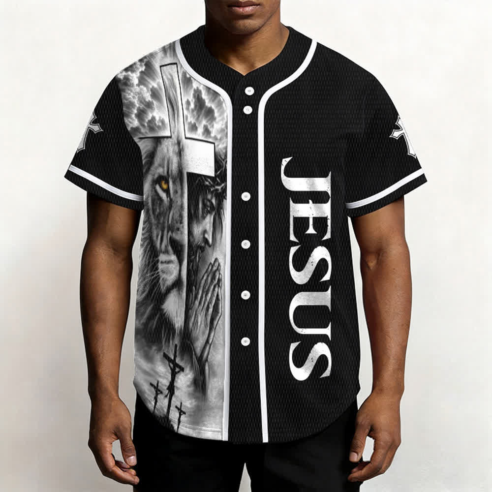 Christianartworkshop Lion Cross Jesus Faith Personalized Name Number Unisex Custom Baseball Jersey - image 6