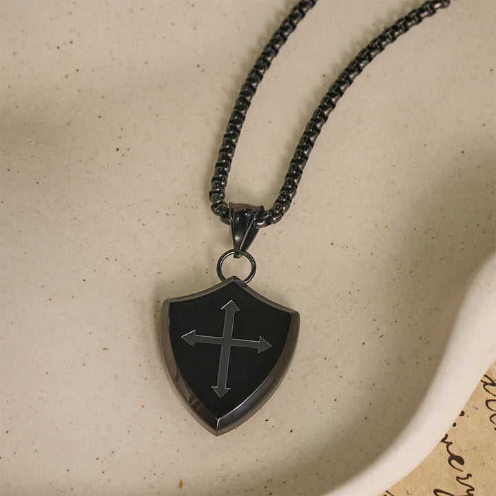 Christianartworkshop Double Sided Shield Rhinestone Cross Pendant Engraved Amor of God Joshua 1 Verse 9 Box Chain Necklace: Timeless Emblem of Gentle Heavenly Guardianship - Black - image 10
