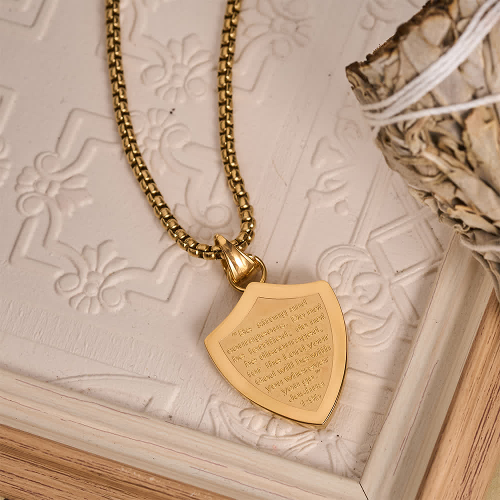 Christianartworkshop Double Sided Shield Rhinestone Cross Pendant Engraved Amor of God Joshua 1 Verse 9 Box Chain Necklace: Timeless Emblem of Gentle Heavenly Guardianship - image 9