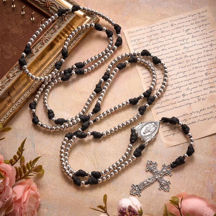 Christianartworkshop Rugged Silver-Toned Paracord 15-Decade Rosary: Carry Our Lady's Grace Wherever You Go - image 12