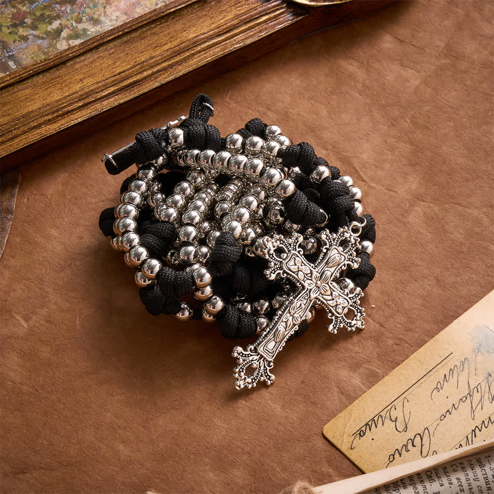 Christianartworkshop Rugged Silver-Toned Paracord 15-Decade Rosary: Carry Our Lady's Grace Wherever You Go - image 10