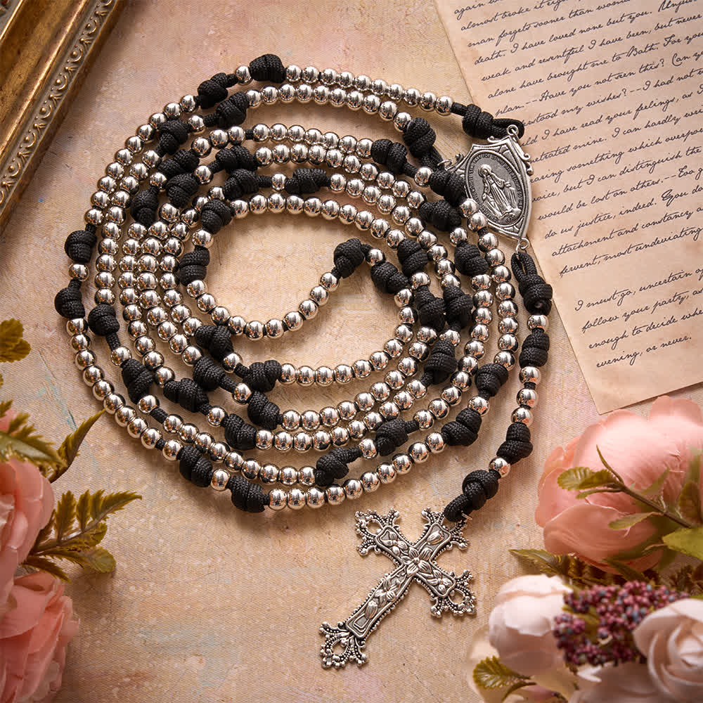 Christianartworkshop Rugged Silver-Toned Paracord 15-Decade Rosary: Carry Our Lady's Grace Wherever You Go - image 11
