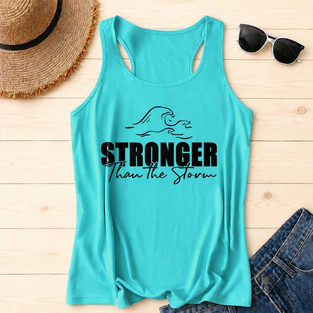 Christianartworkshop Stronger Than The Storm Wave Casual Racerback Tank Top - Mint - 2XL - image 0