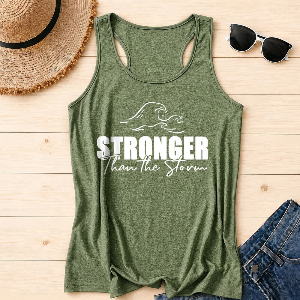 Christianartworkshop Stronger Than The Storm Wave Casual Racerback Tank Top - Olive Green - 2XL - image 10