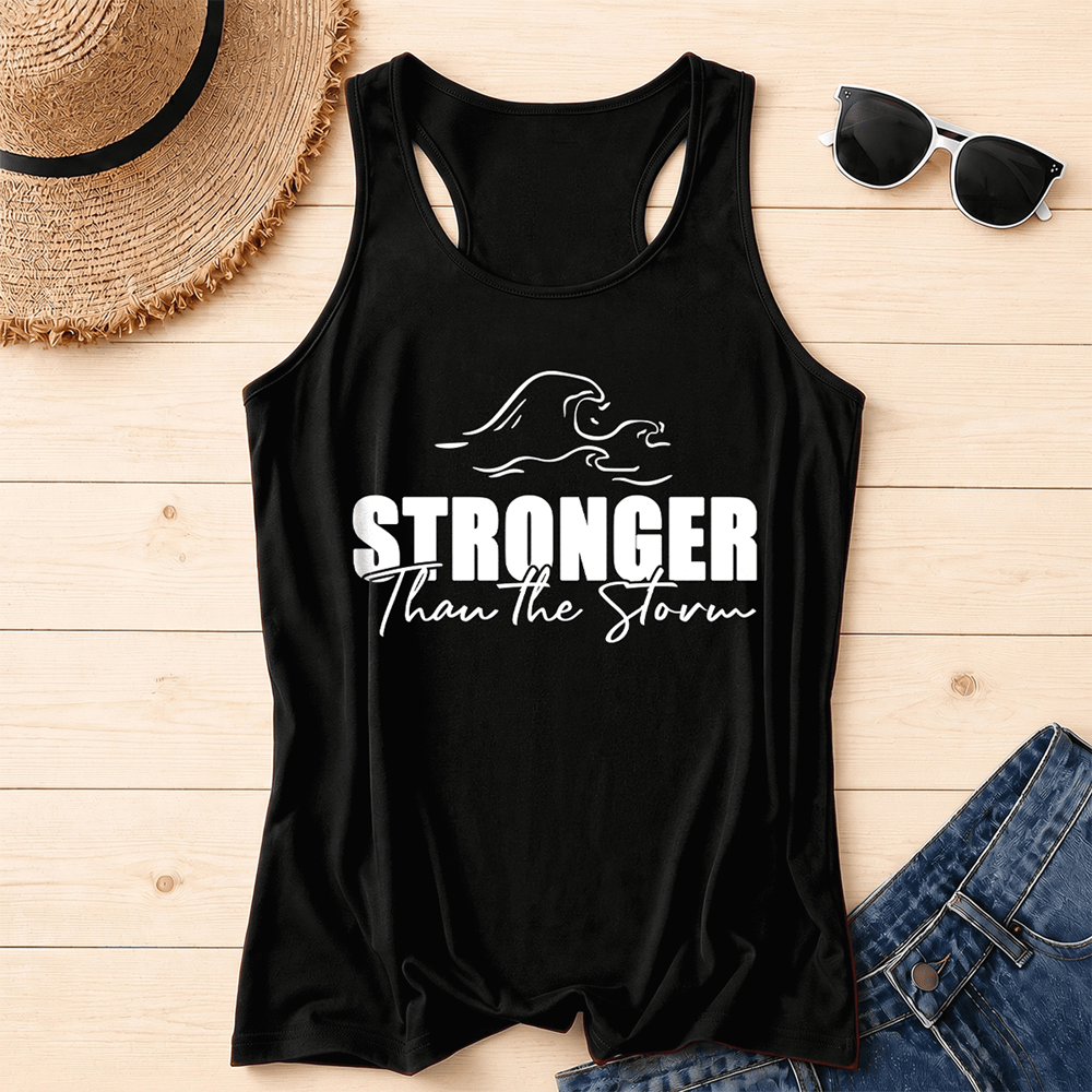 Christianartworkshop Stronger Than The Storm Wave Casual Racerback Tank Top - Black - 2XL - image 2