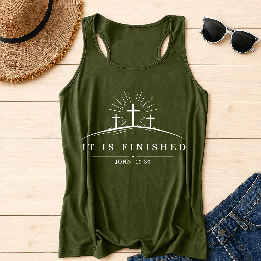 Christianartworkshop Classic Faith It Is Finished Cross Racerback Tank Top - Army Green - 2XL - image 12