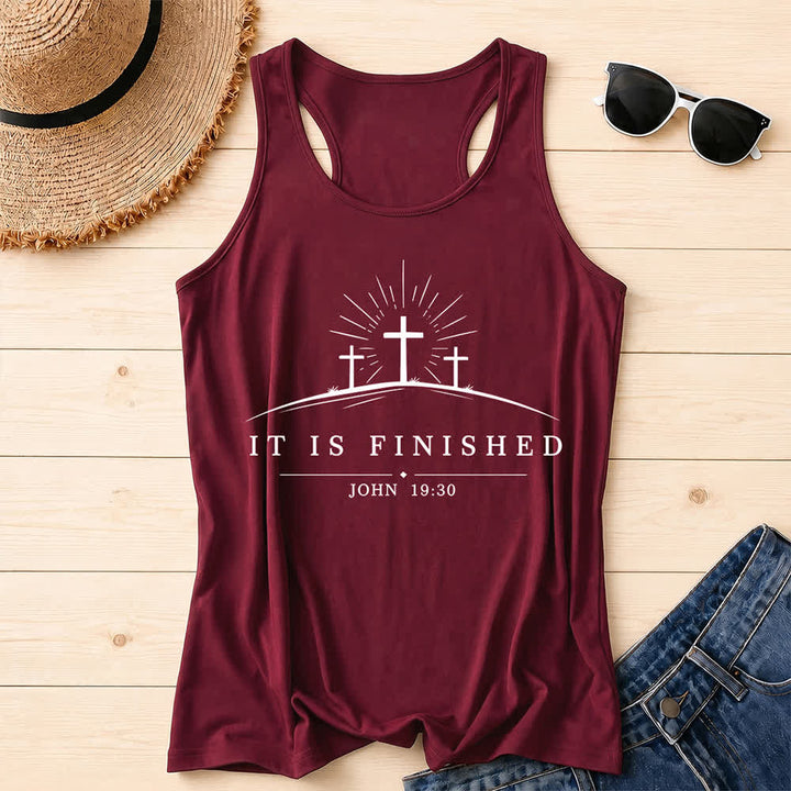 Christianartworkshop Classic Faith It Is Finished Cross Racerback Tank Top - Wine - 2XL - image 16