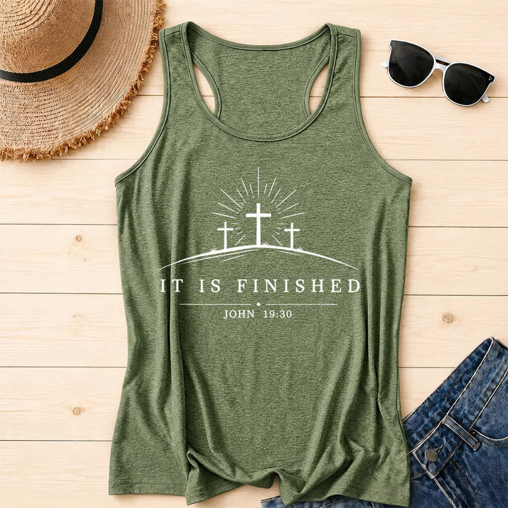 Christianartworkshop Classic Faith It Is Finished Cross Racerback Tank Top - Olive Green - 2XL - image 10