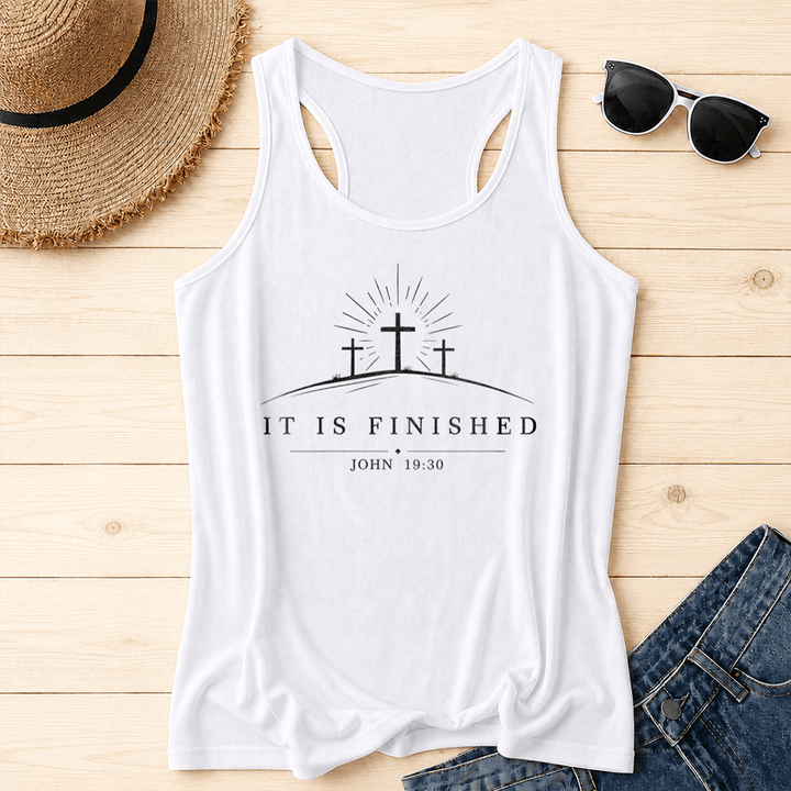 Christianartworkshop Classic Faith It Is Finished Cross Racerback Tank Top - White - 2XL - image 2