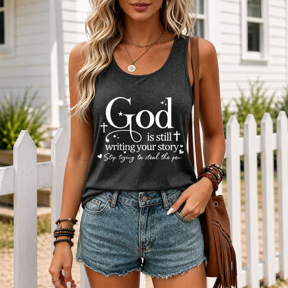 Christianartworkshop God Is Still Writing Your Story Christian Workout Racerback Tank Top - image 10