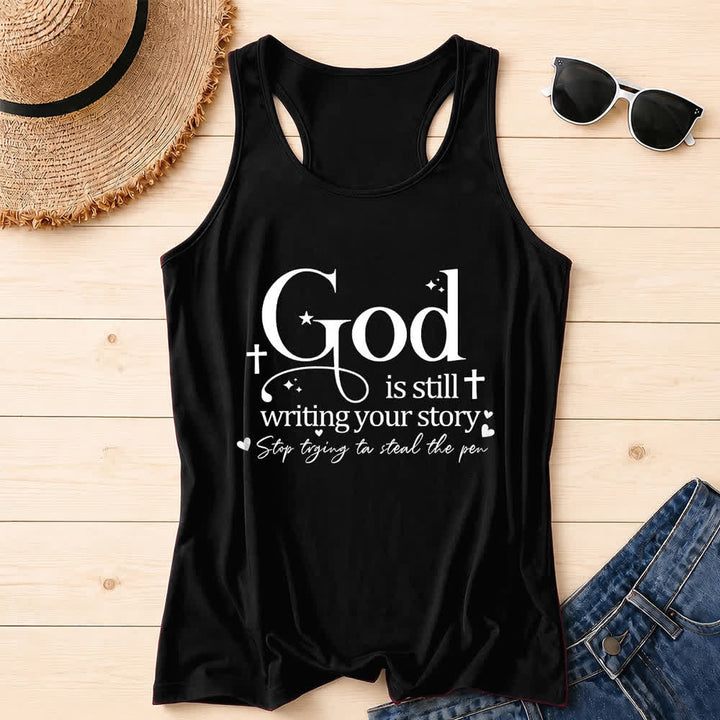 Christianartworkshop God Is Still Writing Your Story Christian Workout Racerback Tank Top - Black - 2XL - image 3