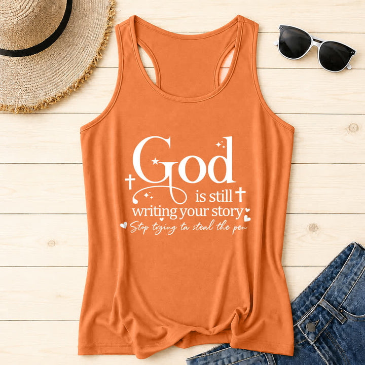 Christianartworkshop God Is Still Writing Your Story Christian Workout Racerback Tank Top - Orange - 2XL - image 27