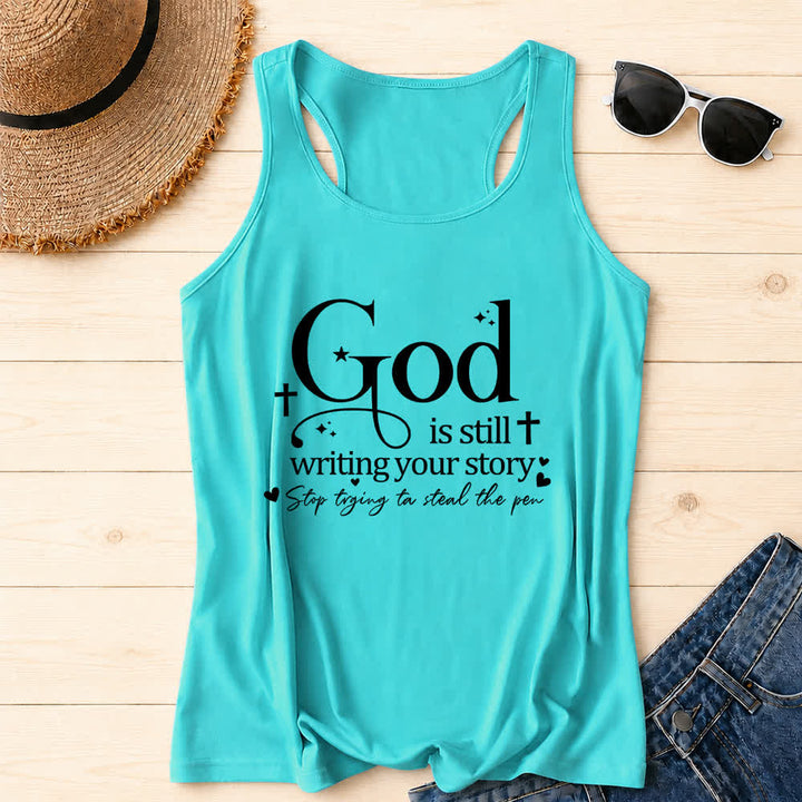 Christianartworkshop God Is Still Writing Your Story Christian Workout Racerback Tank Top - Mint - 2XL - image 12